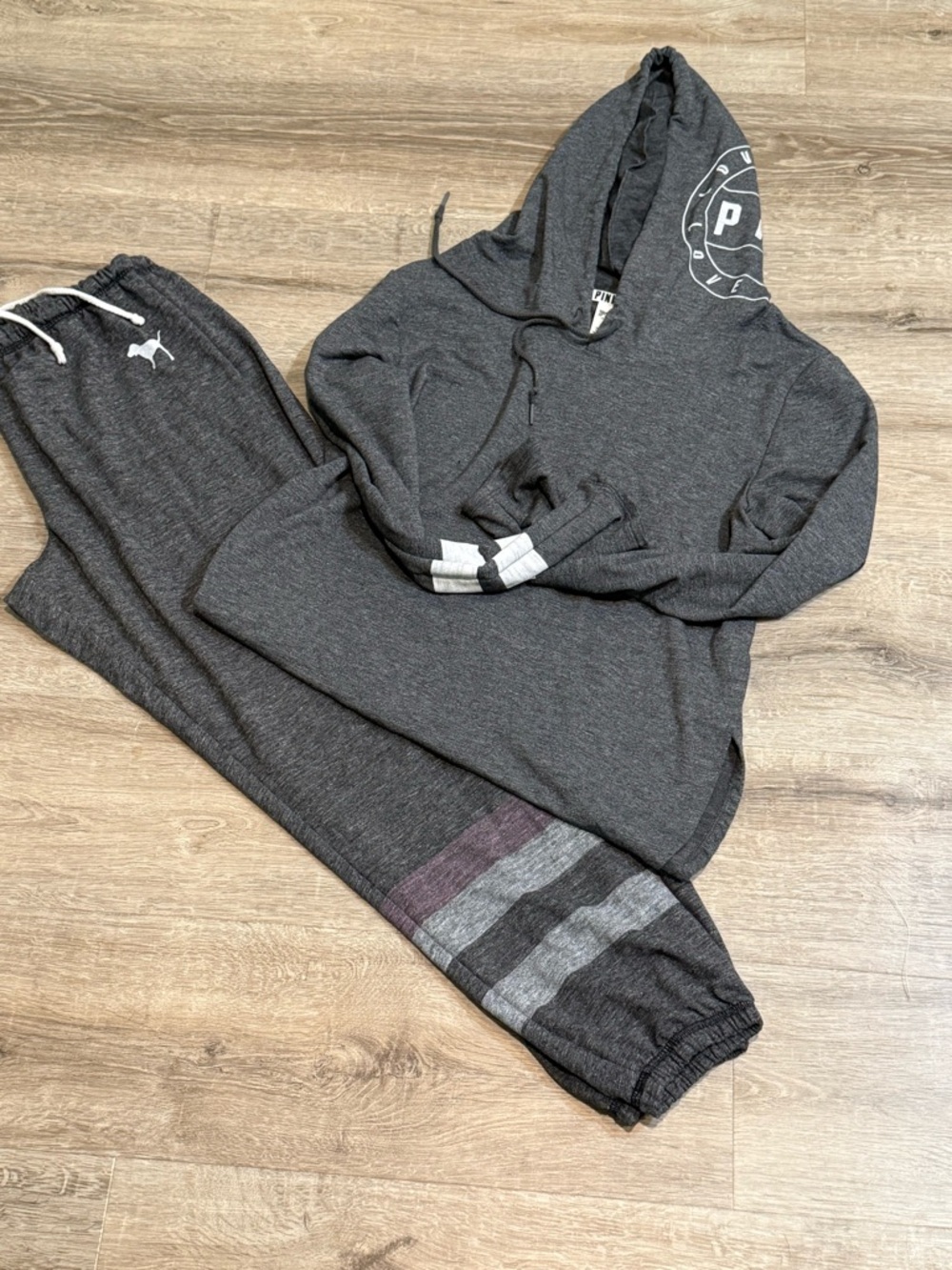 Victoria's Secret Charcoal Gray PINK Hooded Sweatshirt & Joggers Set